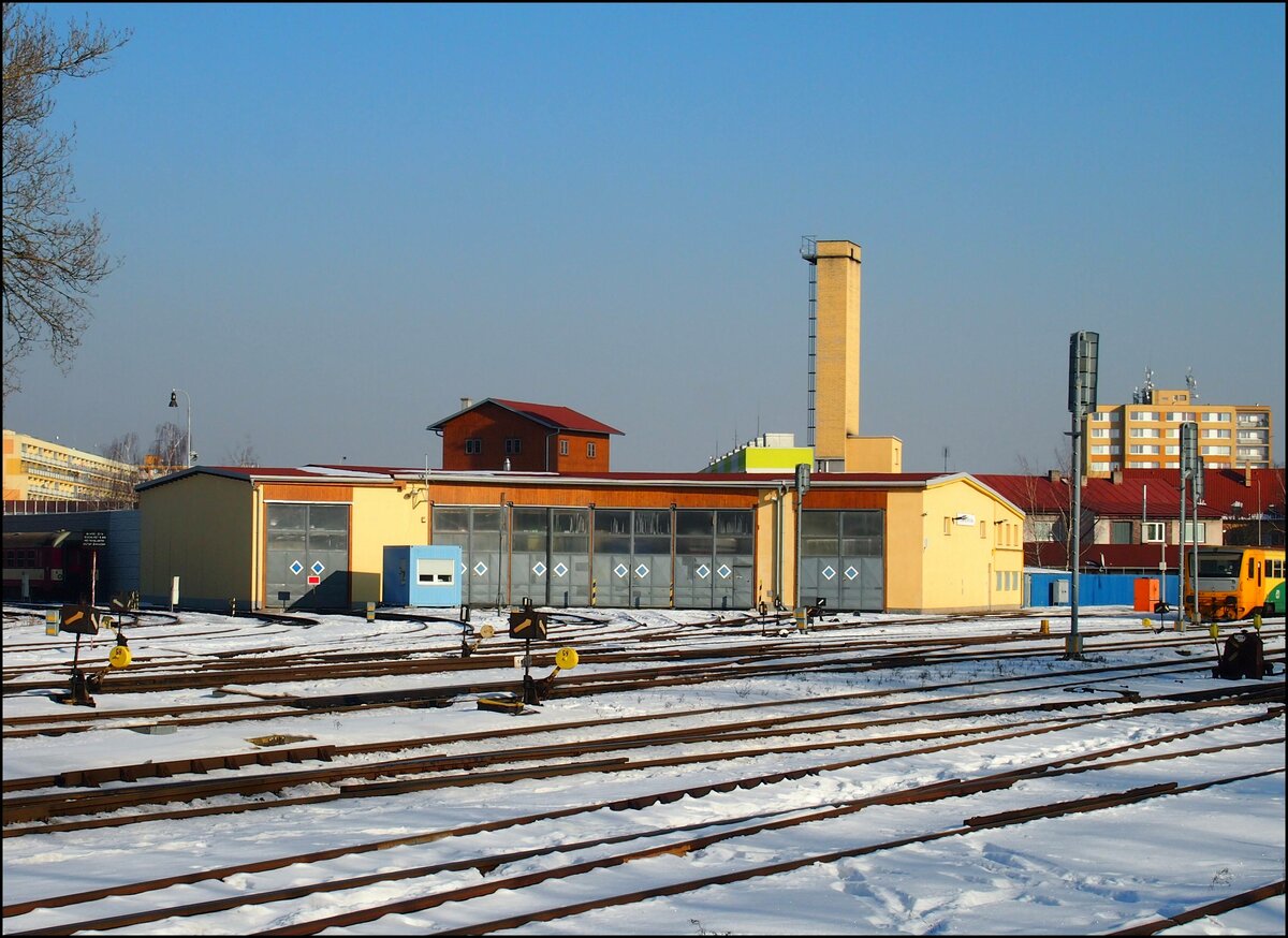 Historic locomotive depot in railway station Kladno on 27.1.2017.