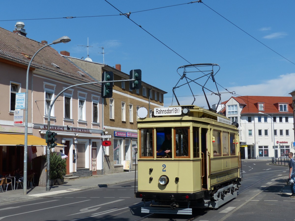 Historic tram #2 from Woltersdorf was a guest in Strausberg. The Strausberger Eisenbahn had a 120-years birthday party on 2013-08-17