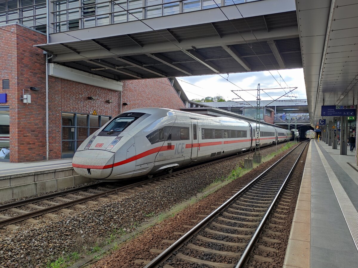 ICE 4 Tz 9033 starts its journey from Berlin Gesundbrunnen to Karlsruhe Hbf as service number ICE 273, 2023-05-07