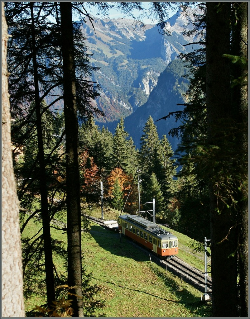 In the Wood runs the Be 4/4 31 (ex SNB/ Bipperlisi  to the Grtschalp Station.
The photo was taken near the Grtschalp.
24.10.2013