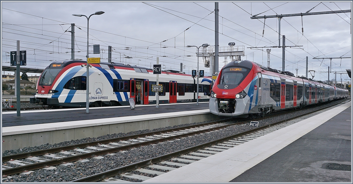 Léman Expess: SBB RABe 522 and SNCF Z 31 500 in Annemasse. 

15.12.2019