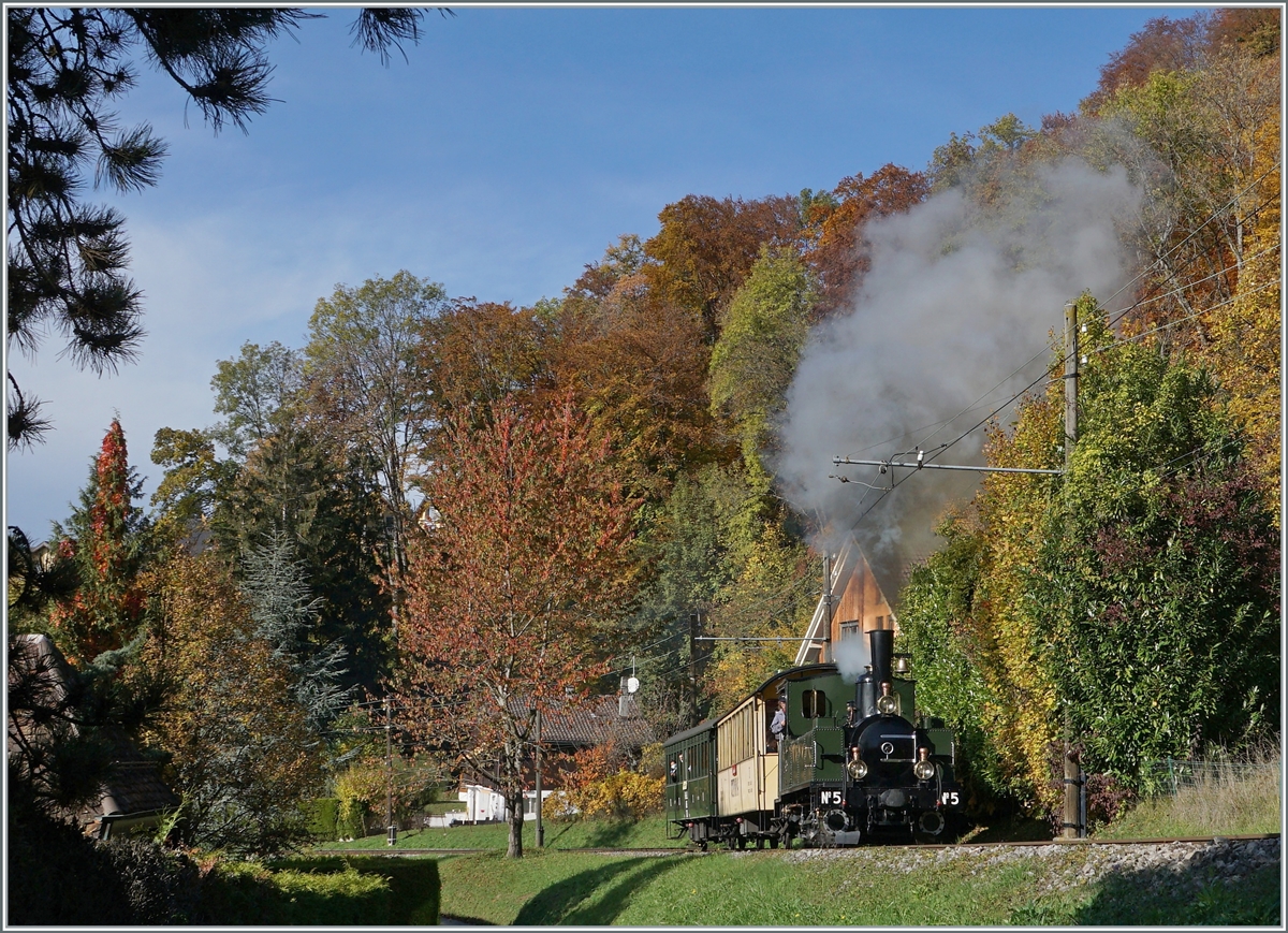 LA DER 2020 by the Blonay-Chamby: The LEB G 3/3 N° 5 with his train is near Blonay on the way to Chaulin.

25.10.2020