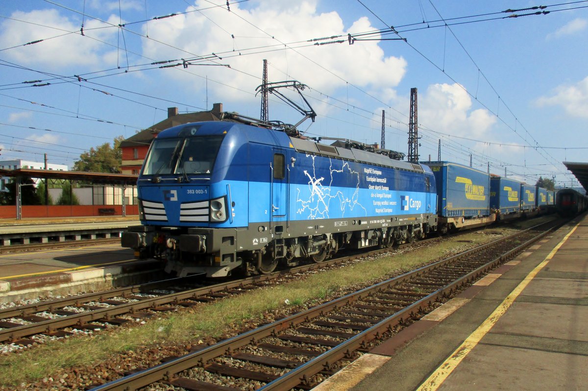 LKW Walter intermodal is hauled by 383 003 through Ceska Trebova on 15 September 2018.