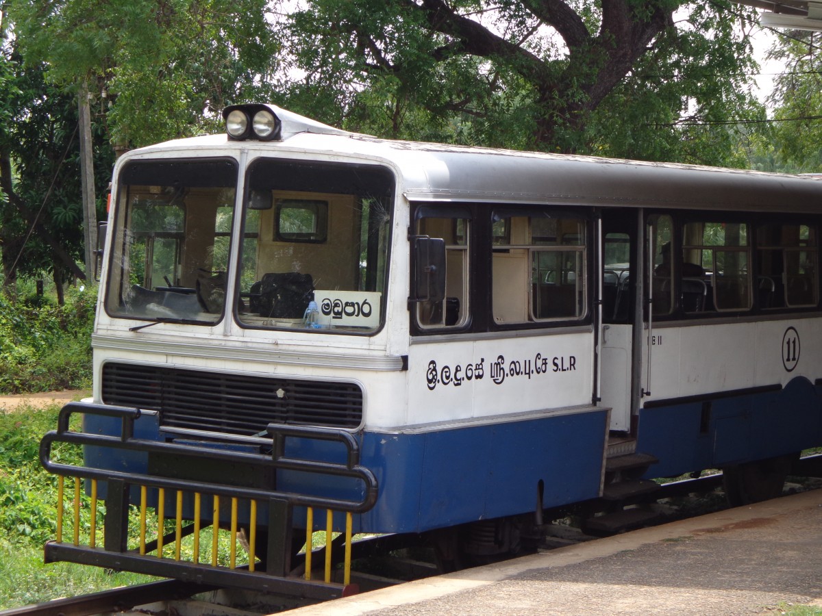 Locally  made rail bus converted from a road passenger bus is parked at Vavuniya on 26th Oct 2013.