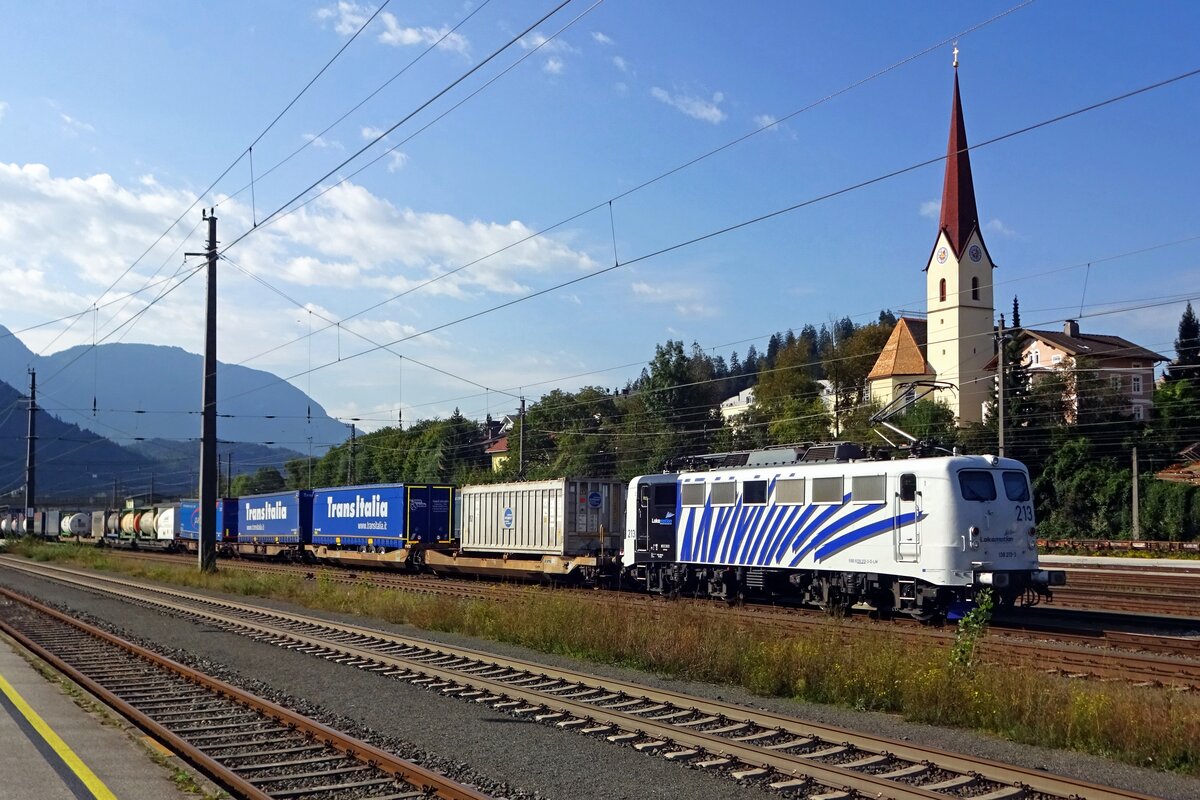 Lokomotion 139 213 banks one of the many intermodal train out of Kufstein on 17 September 2019.