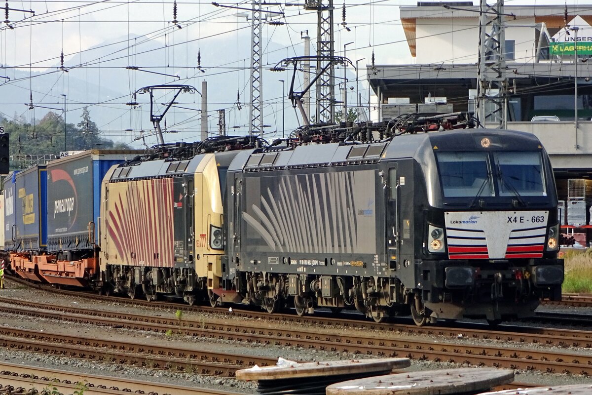 Lokomotion 193 663 hauls an intermodal train into Kufstein on 17 September 2019.