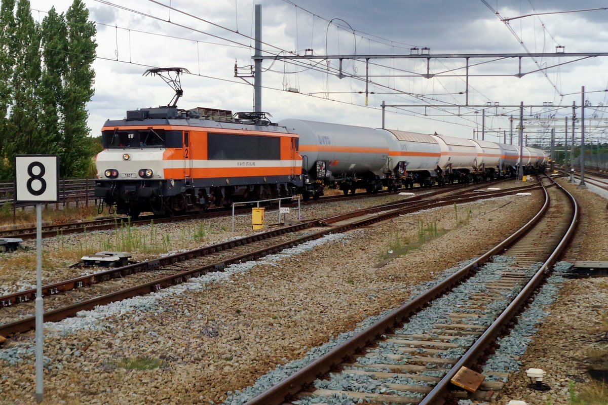 LPG train with ex-LOCON 1837 speeds through Breda on 24 August 2018. This locomotive was for a short while in CapTrain service.