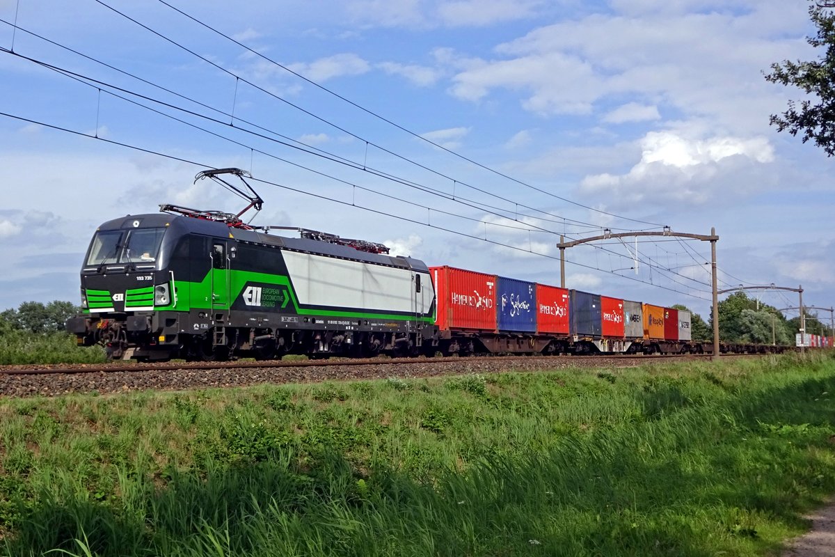 LTE 193 735 passes Niftrik on 6 May 2019 with an intermodal train.