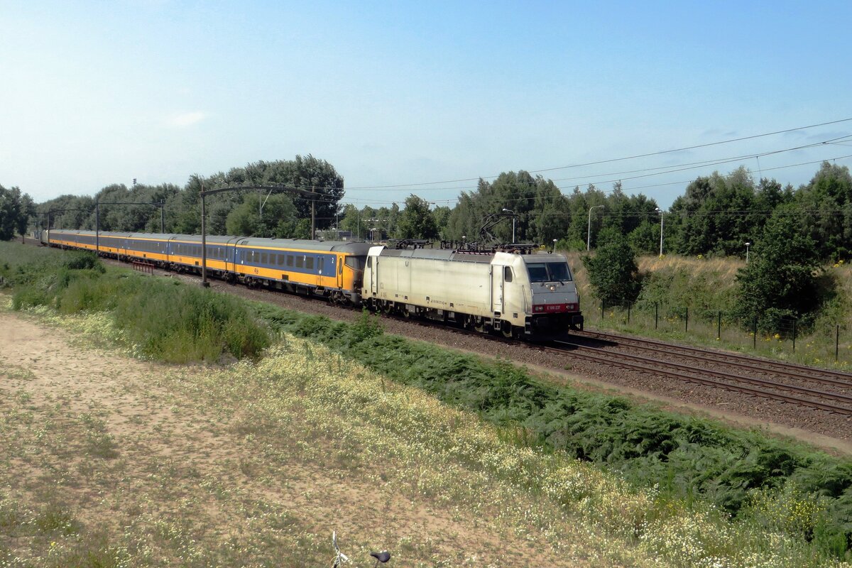 Macuqarie 186 237 speeds through Tilburg-Reeshof with an IC-Direct on 23 July 2021. This area, adjacent to the station of Tilburg-Reeshof, was  'reformed' into a quasi-nature area with  elevated landscape architecture elements  -as the quasi Dutch 'hills' at this area are caled in the local corridors of power...