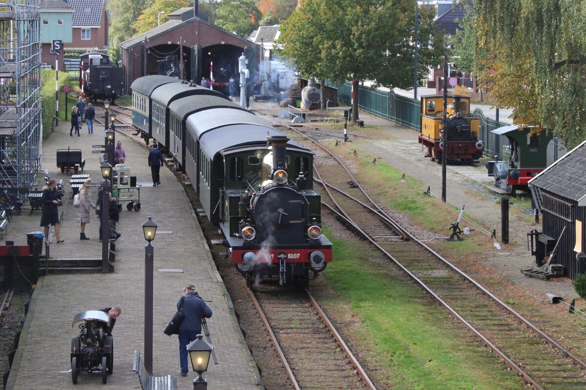 MBS, ex-NS 8107 stands ready for departure with a steam shuttle train to Boekelo at Haaksbergen on 14 October 2023. 