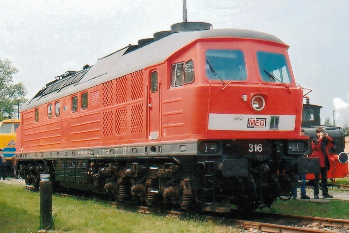 MEG 316 stands at the Bw Weimar of the Thüringer Eisenbahnfreunde on 30 May 2010.