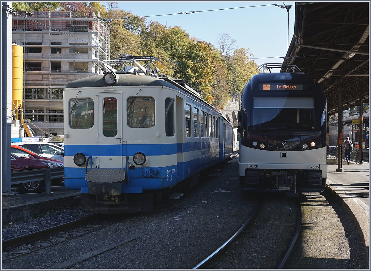 MOB Be 4/4 1003 and MVR ABeh 2/6 75056 in Vevey.
18.10.2017