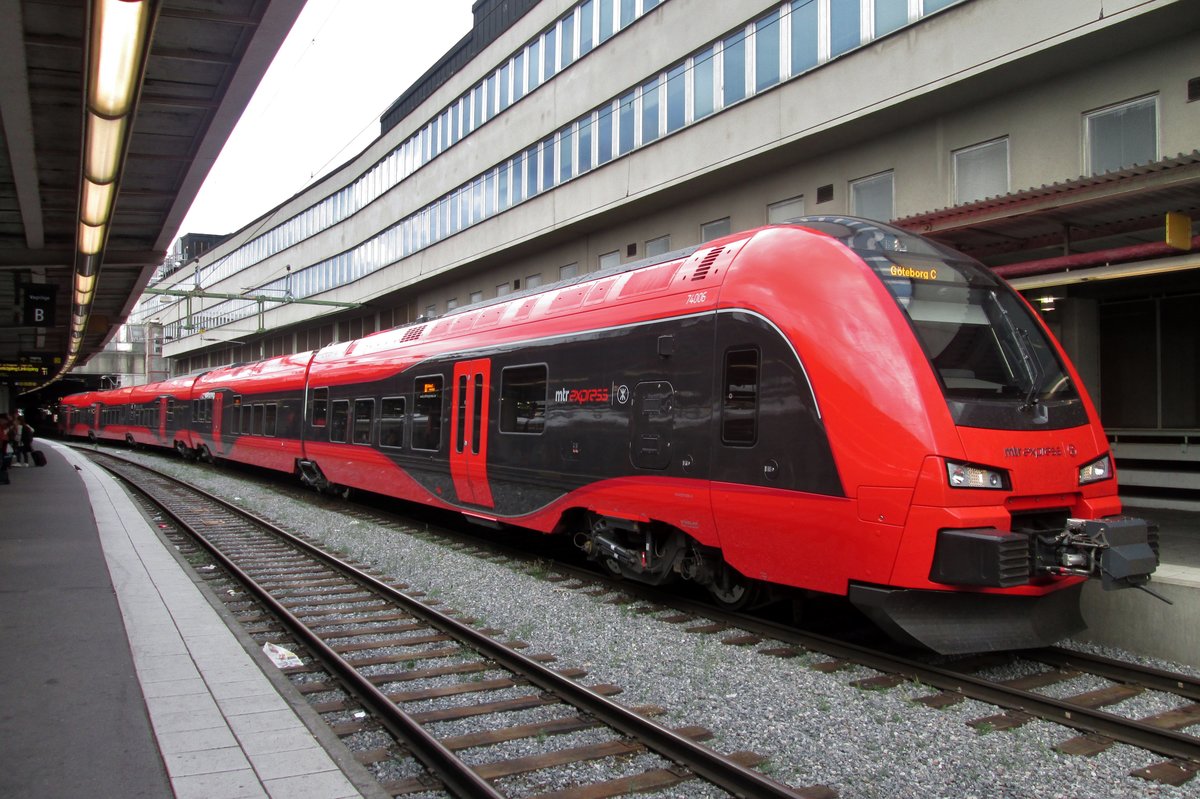 MTR 74006 stands on 13 September 2015 at Stockholm Central.