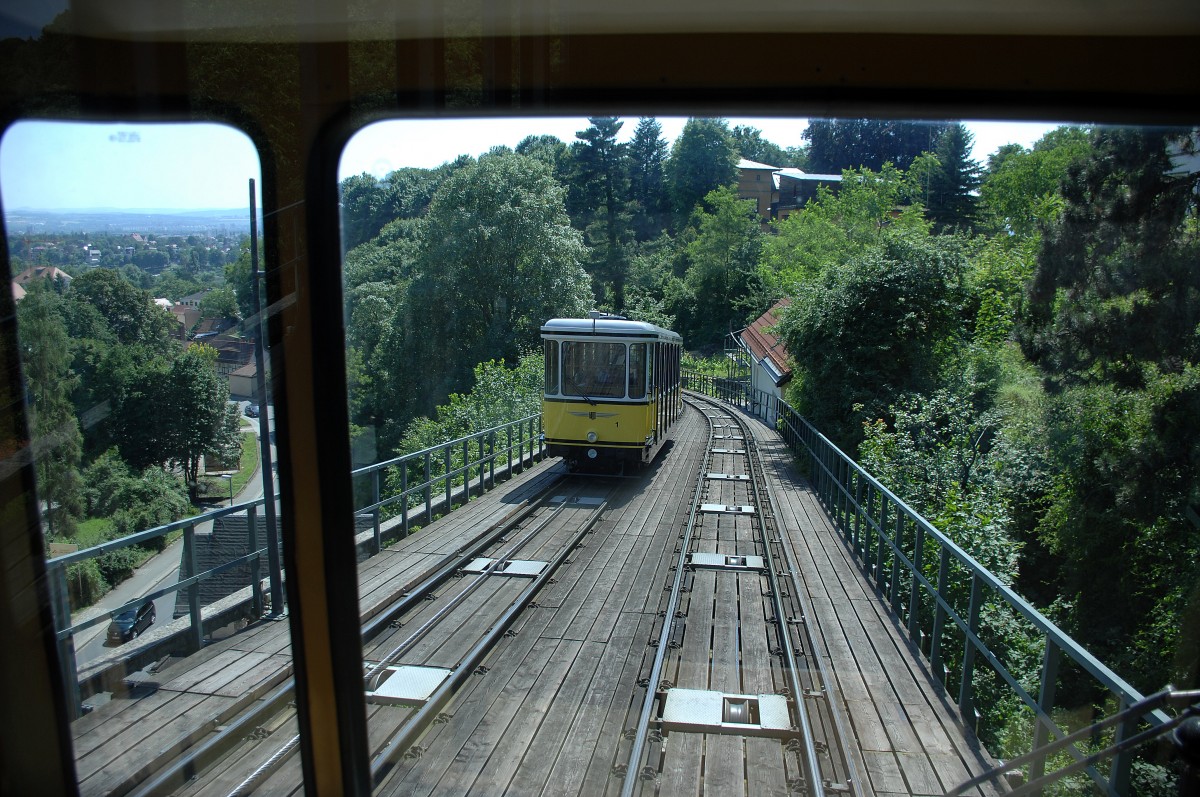 Narrow gauge hill-railway (Standseilbahn) in the Dresden-surburb Loschwitz. 8. June 2014.