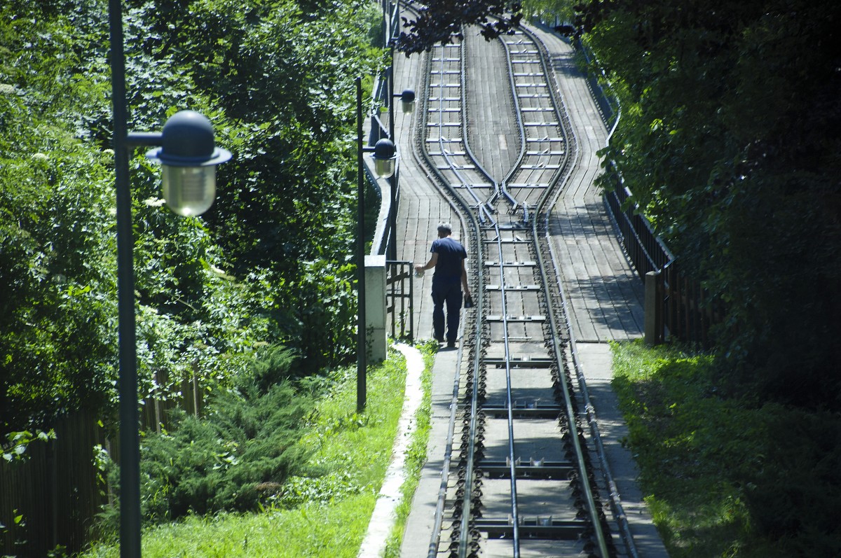 Narrow gauge hill-railway (Standseilbahn) in the Dresden-surburb Loschwitz. 8. June 2014.