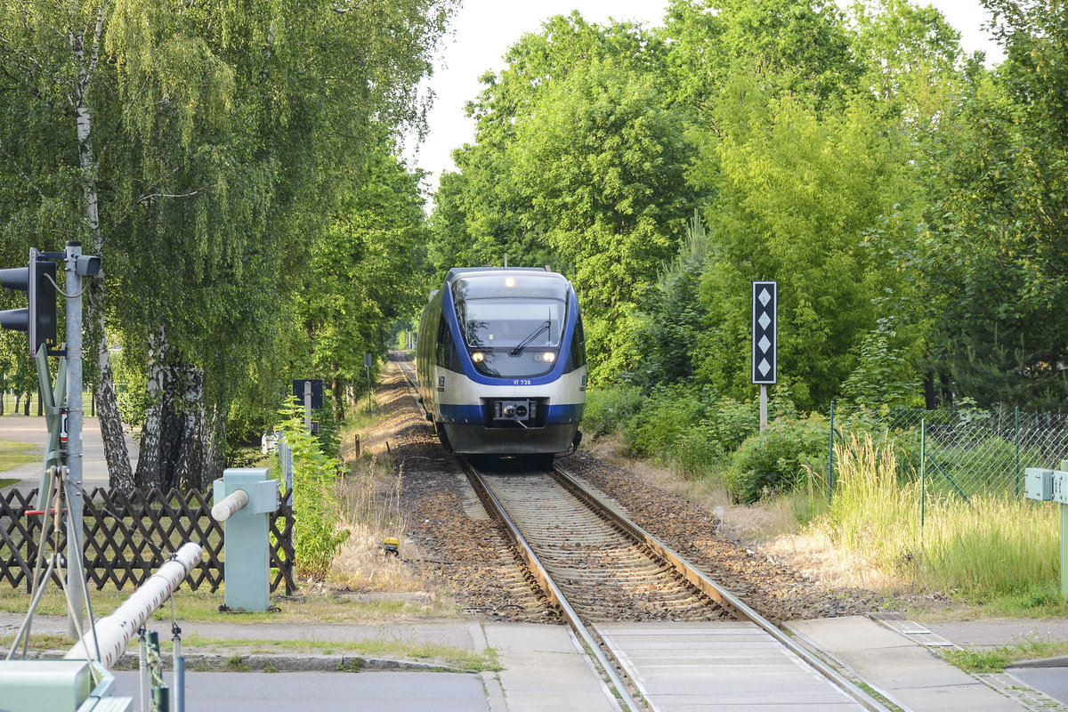 Niederbarnimer Eisenbahn - Regional train RB 27 (Bombardier VT 738 »Talent«)in Wandlitz north of Berlin. Date: 8 June 2019.