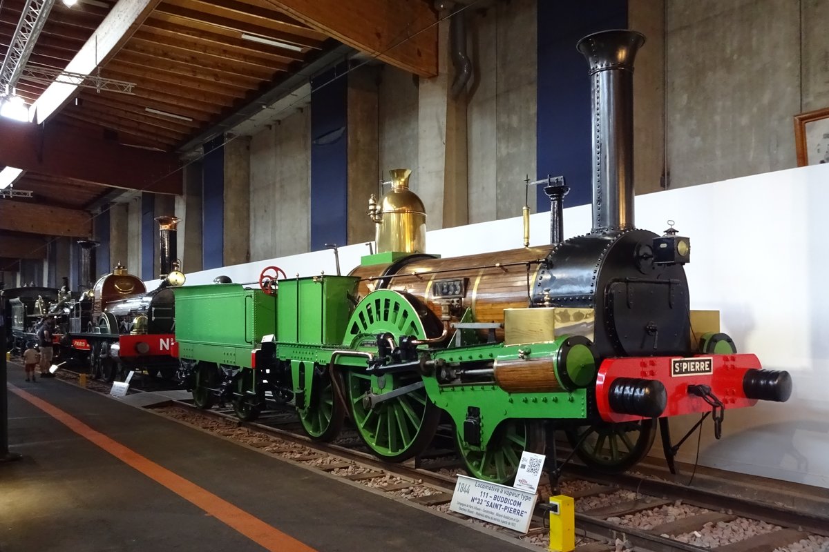 No.33 Saint-Pierre stands in the Cité du Train in Mulhouse and is photographed on 30 May 2019. Forty of these engines were build by Allcard Buddicom at Chartreux near Rouen in 1843, for the Chemins du Fer de Paris-Rouen, and was withdrawn in 1916, after she was saved in Sotteville.