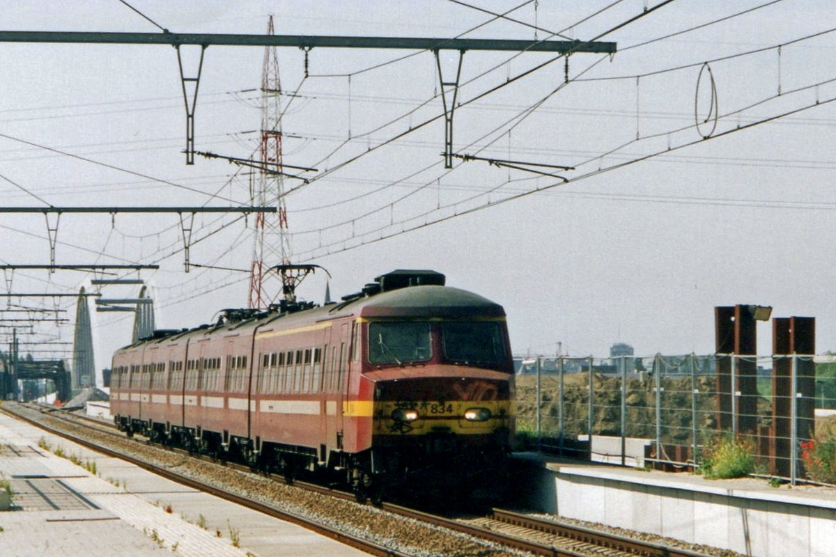 On 13 June 2006 NMBS 834 is about to call at Antwerpen-Luchtbal. This station was being rebuild to accommodate for the HSL-4 from Antwerp to Rotterdam.