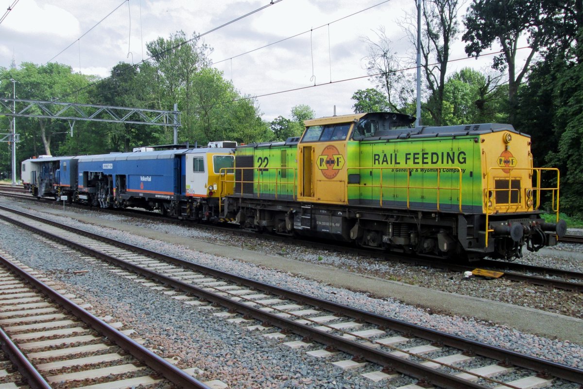 On 16 July 2016 RRF 22 stands with a maintenance train at Dordrecht.