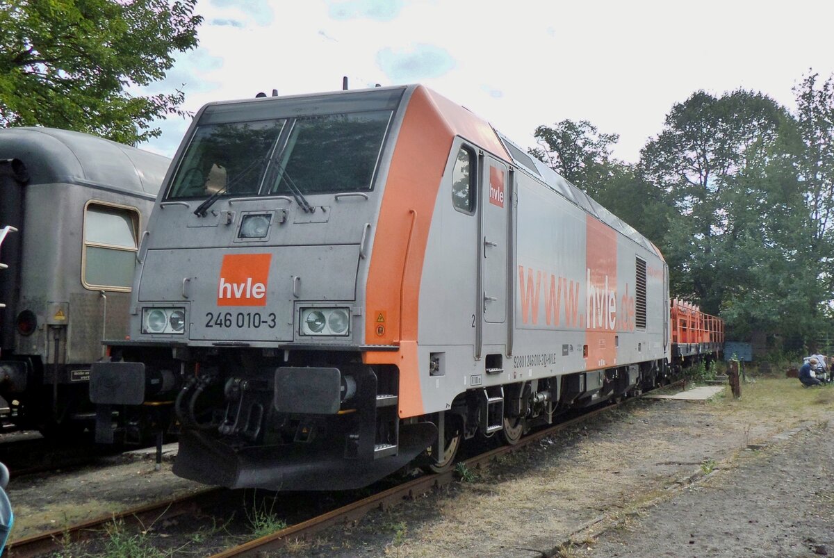 On 18 September 2016 hvle Diesel TRAXX 246 010 stands in the Bw Berlin-Sch�neweide.