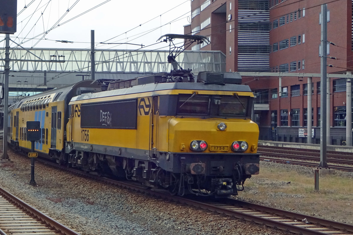 On 19 July 2019 NS 1756 pushes a regional train into Amersfoort. 