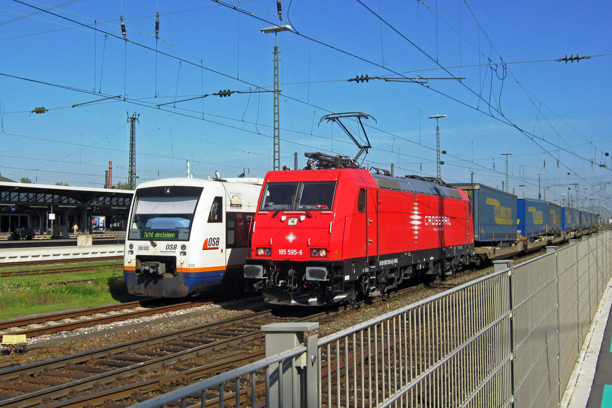 On 22 September 2010 CrossRail 185 595 stands in Offenburg with the then new paint job.