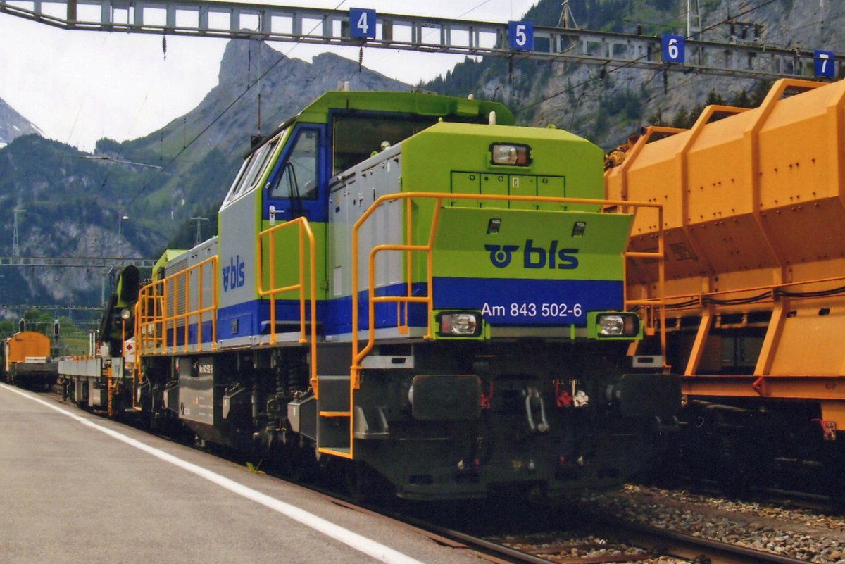 On 24 May 2008 BLS 843 502 was at Kandersteg station busy with maintenance works.