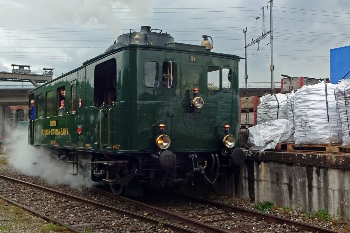 On 25 May 2019, tram loco Uerlikon-Bauma Bahn No.31 stands in the works at Brugg AG during an Open Weekend, organised by Verein Mikado 1244, who have their base at the Brugg works.