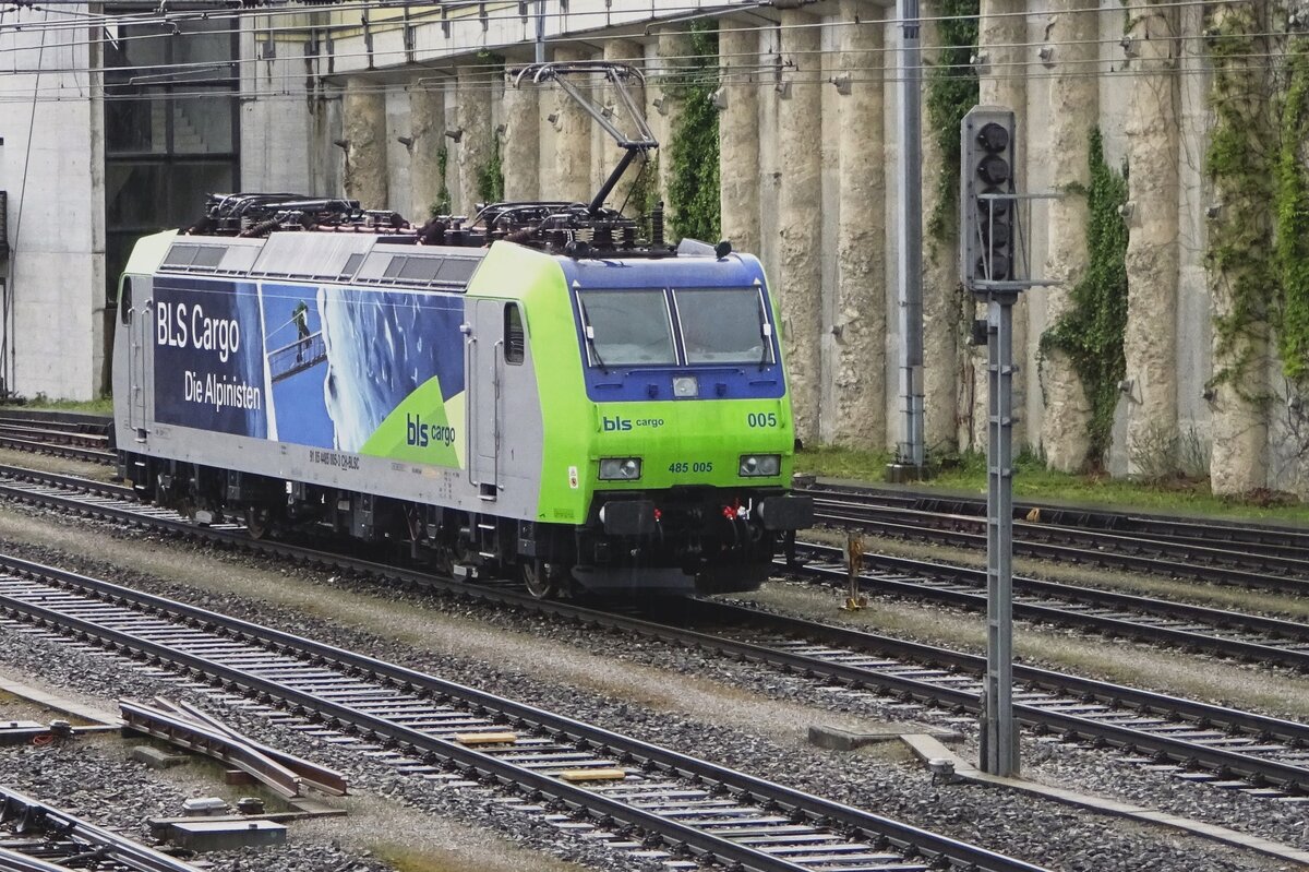 On 28 May 2019 BLS 485 005 awaits new assignments at Spiez.