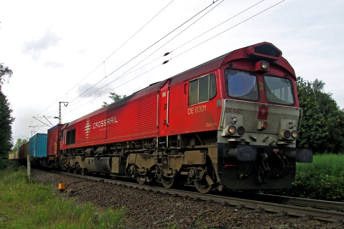 On 29 August 2014 CrossRail 6301 hauls a container train between Kaldenkirchen and Breyell.