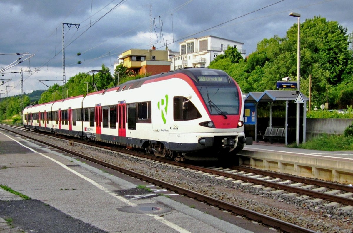 On 29 June 2013 SBB 521 001 calls at Weil-am-Rhein.