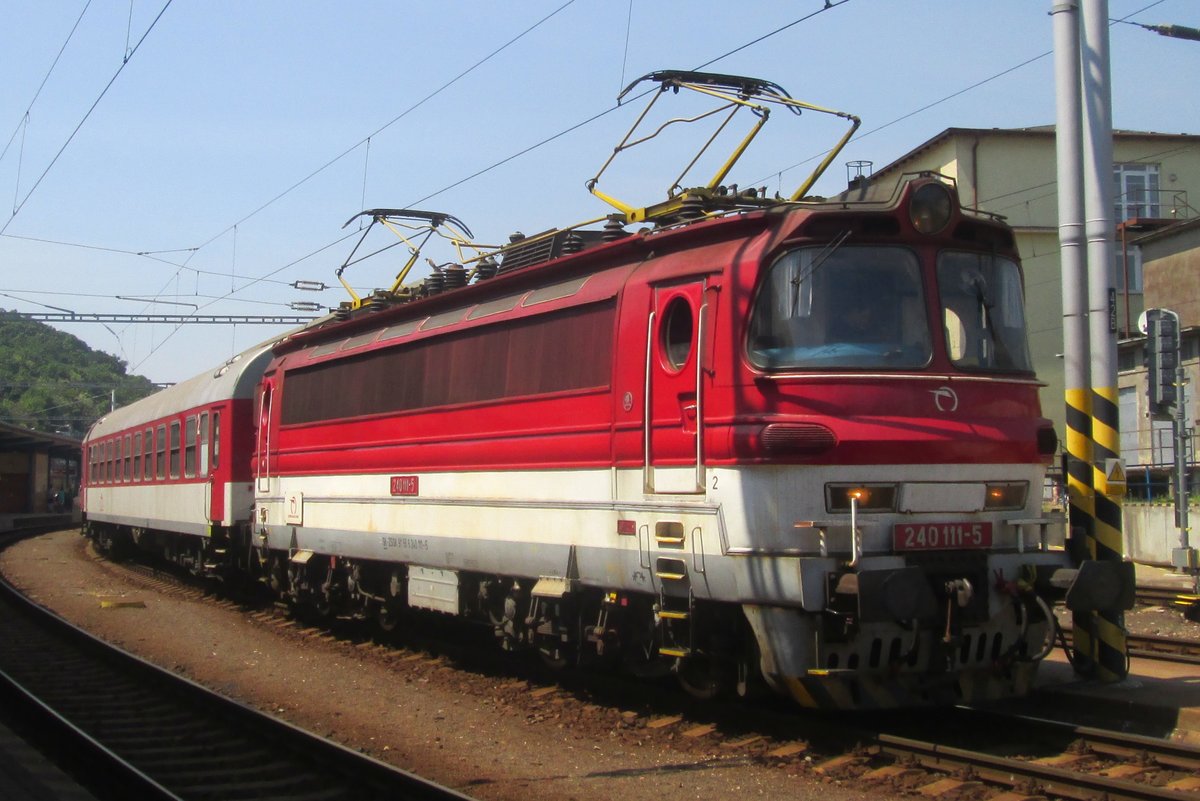 On 29 May 2015 ZSSK 240 111 stands ready for departure at Bratislava hl.st.