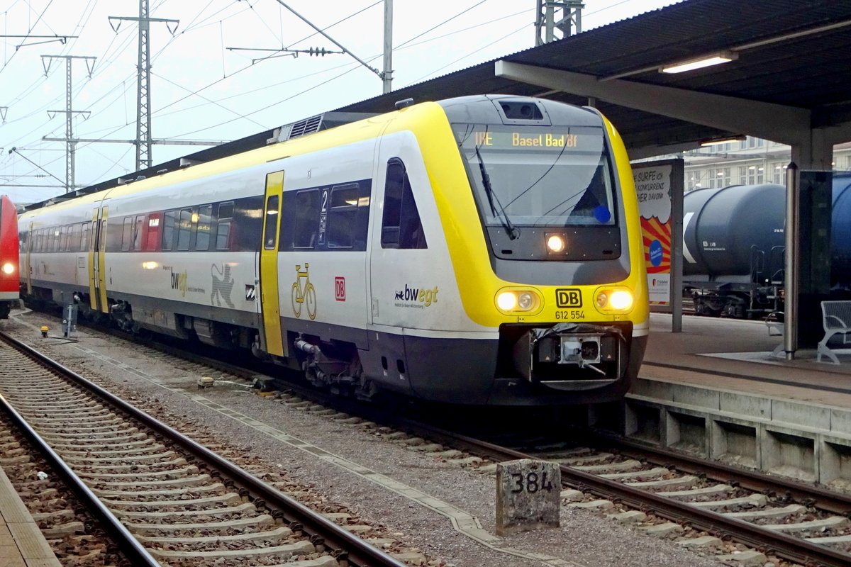 On 3 January 2019 DB 612 554 stands at Singen (Hohentwiel). 