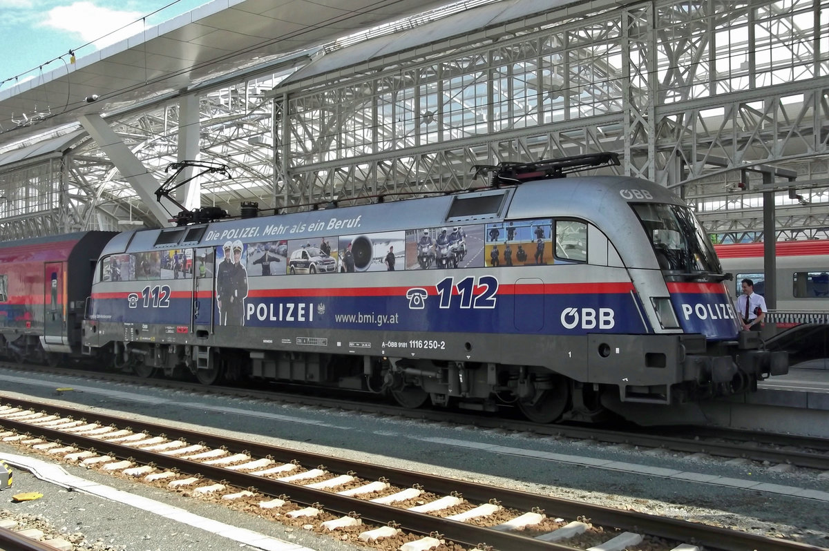 On 31 May 2015 'Polizei' 1116 250 stands in Salzburg Hbf.