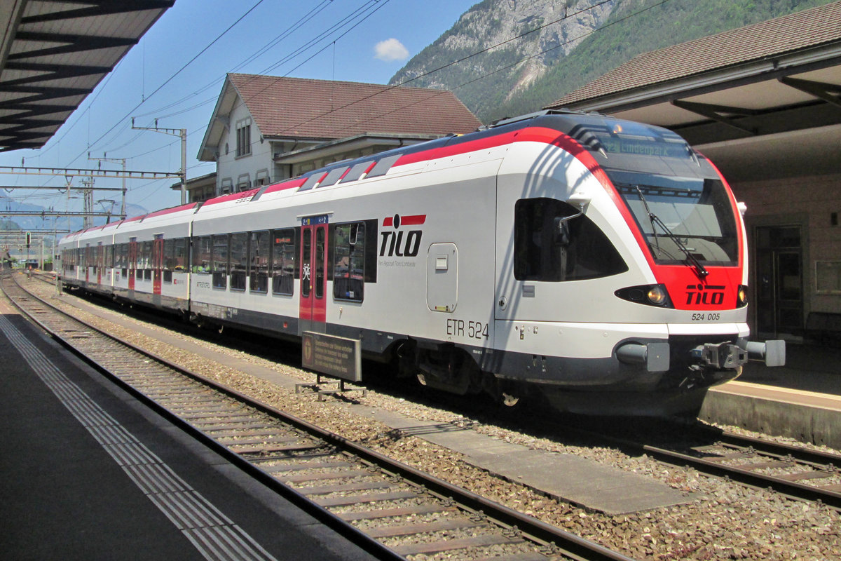 On 6 June 2015 TiLO 524 005 calls at Erstfeld.