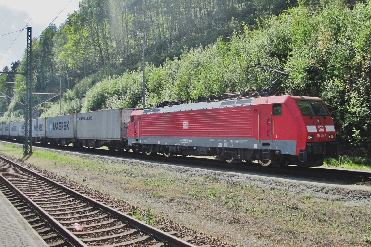 On 9 May 2016 DB Cargo 189 002 stands at Bad Schandau.