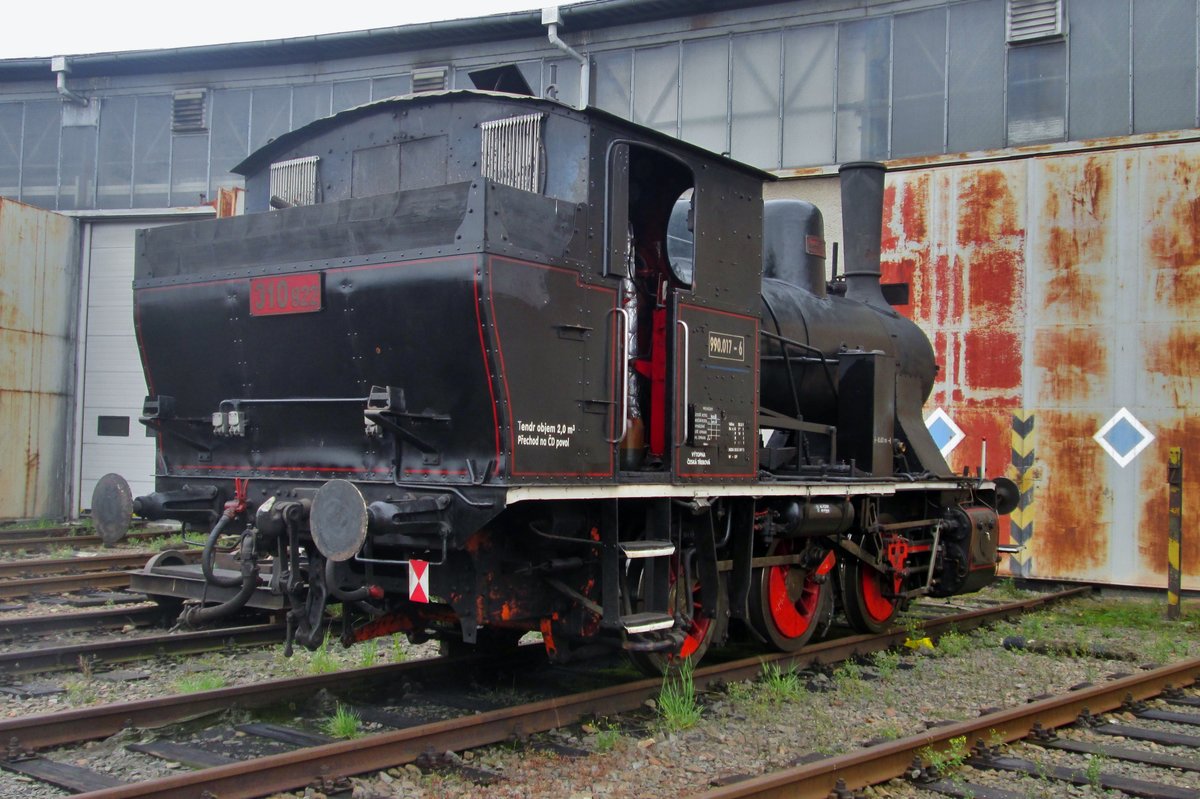 On a rainy 24 September 2017, ex-CSD 310.032 stands in Ceska Trebova.