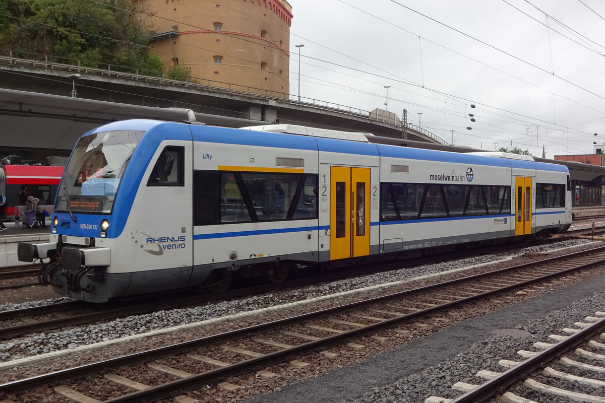 Railbus 650 131 stands at Koblenz Hbf on 23 September 2019.