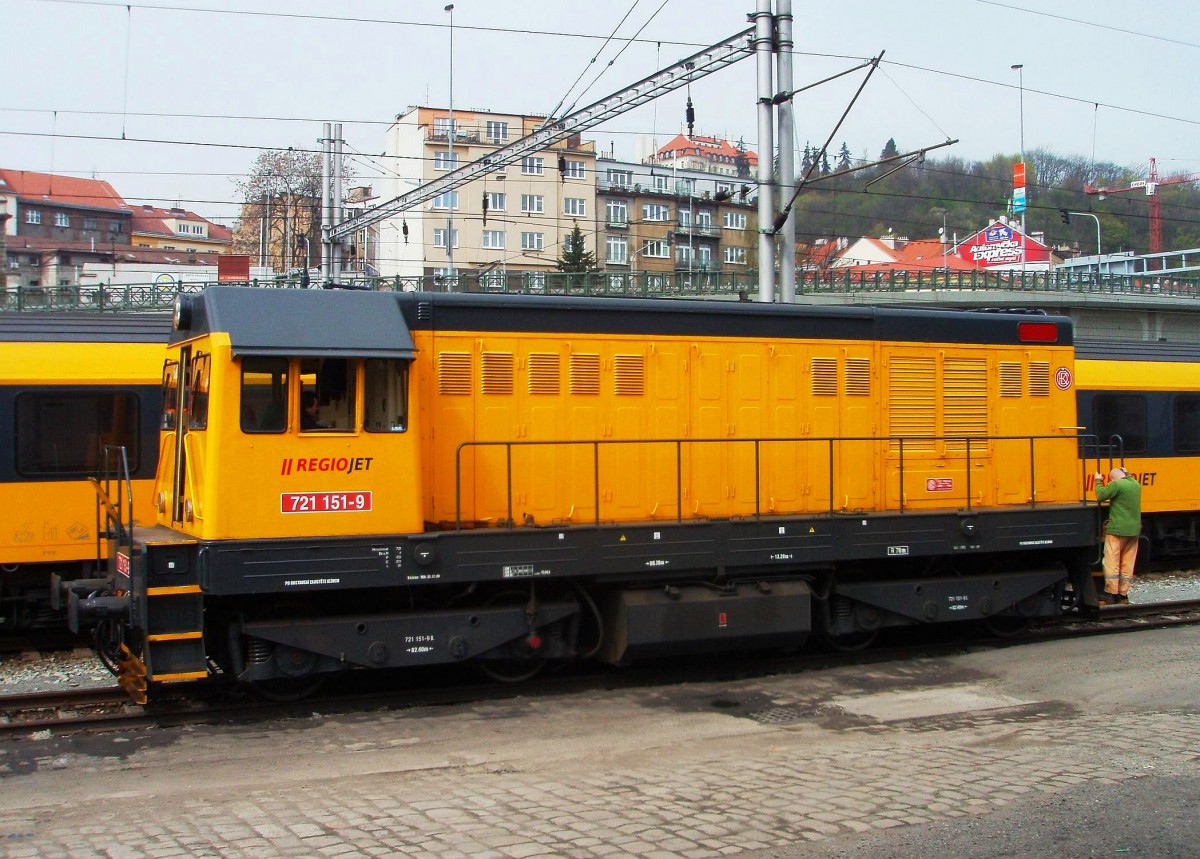 Regiojet 721 151-9 on the 19th 22of April, 2012 on the Railway station Praha Smchov.
