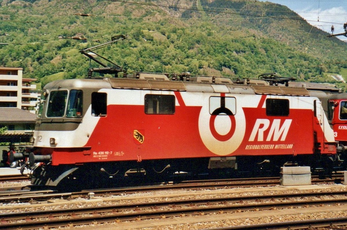 Regionalverkehr Mittelland 430 112 stands in Brig on 28 May 2002.