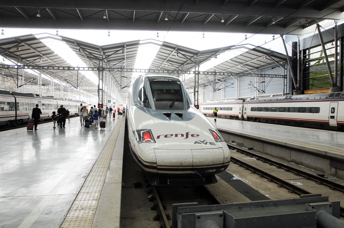 Renfe high speed train (Alta Velocidad Española, AVE) in Málaga, Spain.

Date: 25. July 2014.