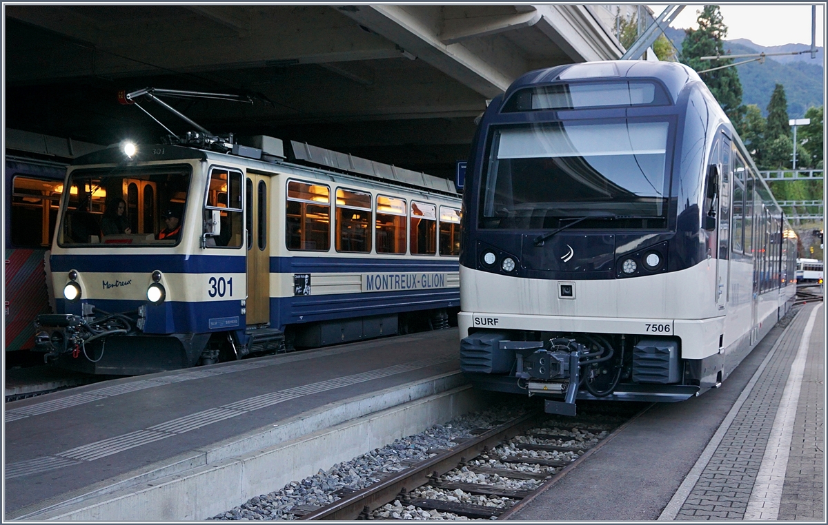 Rocheres de Naye Bhe 4/8 301 and MOB ABeh 2/6  Surf  7506 in Montreux.
16.09.2017