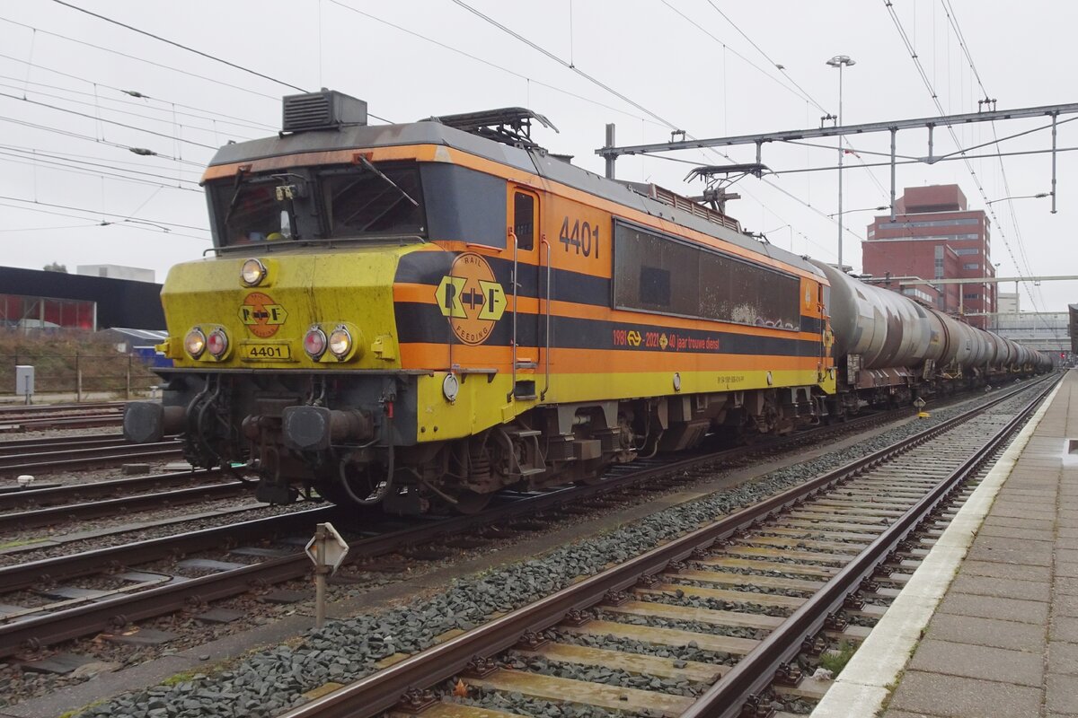 RRF 4401 stands at Amersfoort with a tank train on 19 February 2023.