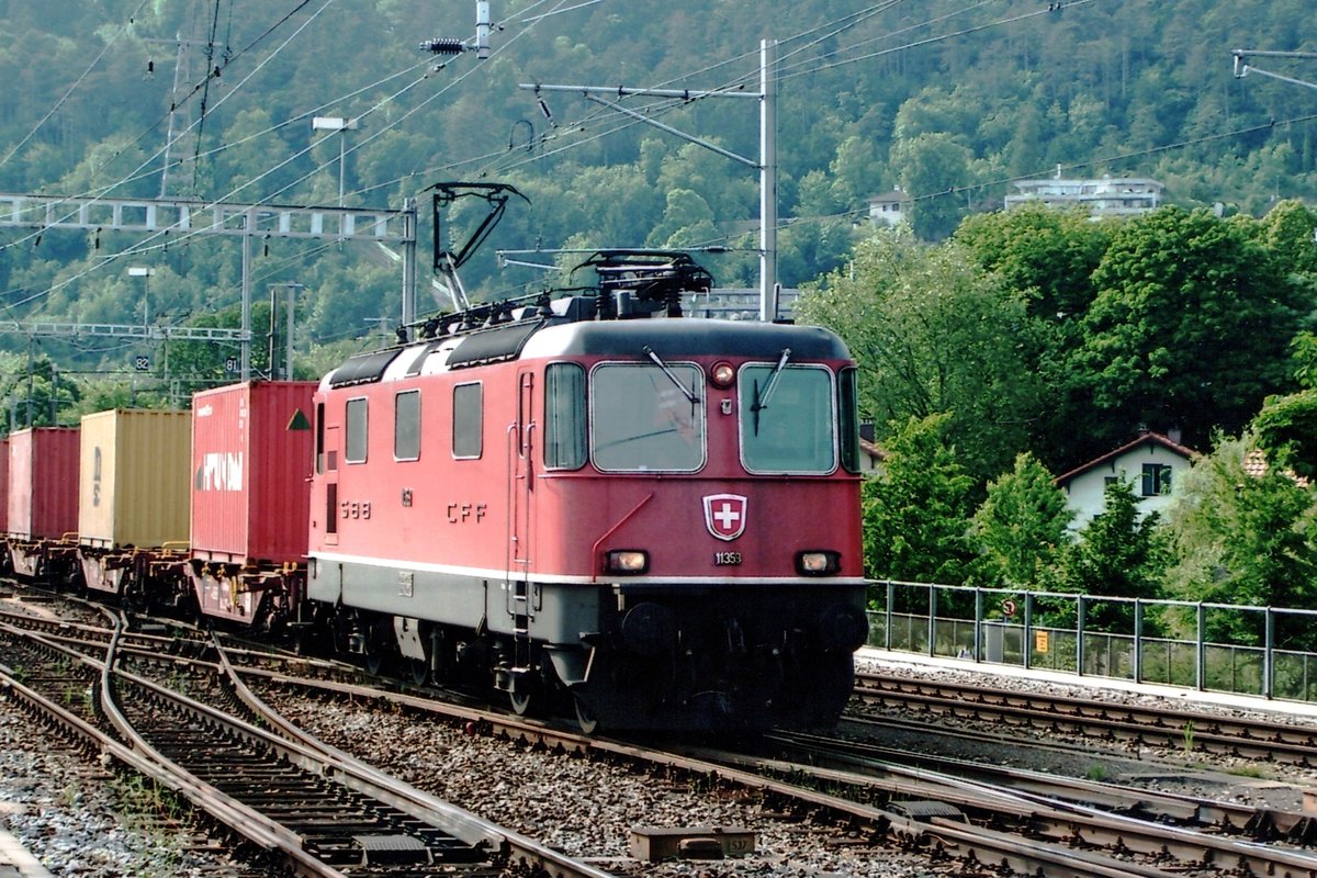 SBB 11353 hauls a container train through Bienne on 21 May 2008.