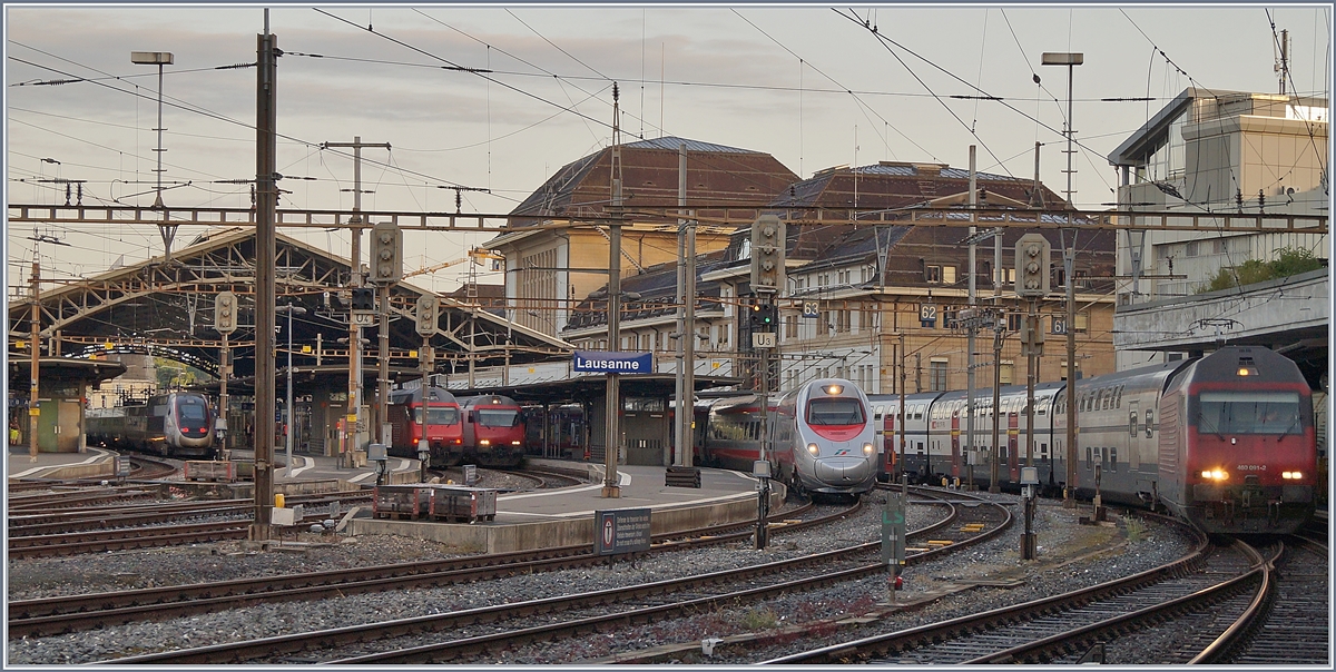 SBB IC, FS ETR 610 and Lyria TGV in Lausanne.
30.5.2018