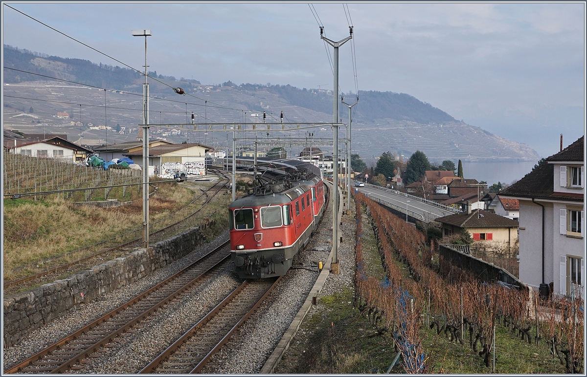 SBB Re 4/4 II with empty specila train by Cully.
30.01.2018