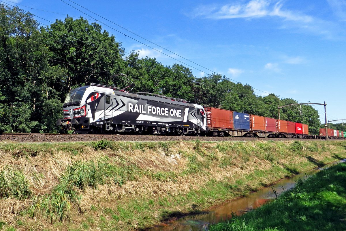 Shark on the track! RFO's 193 623 has got a shark design and is seen at Tilburg Oude Warande on 24 June 2020.