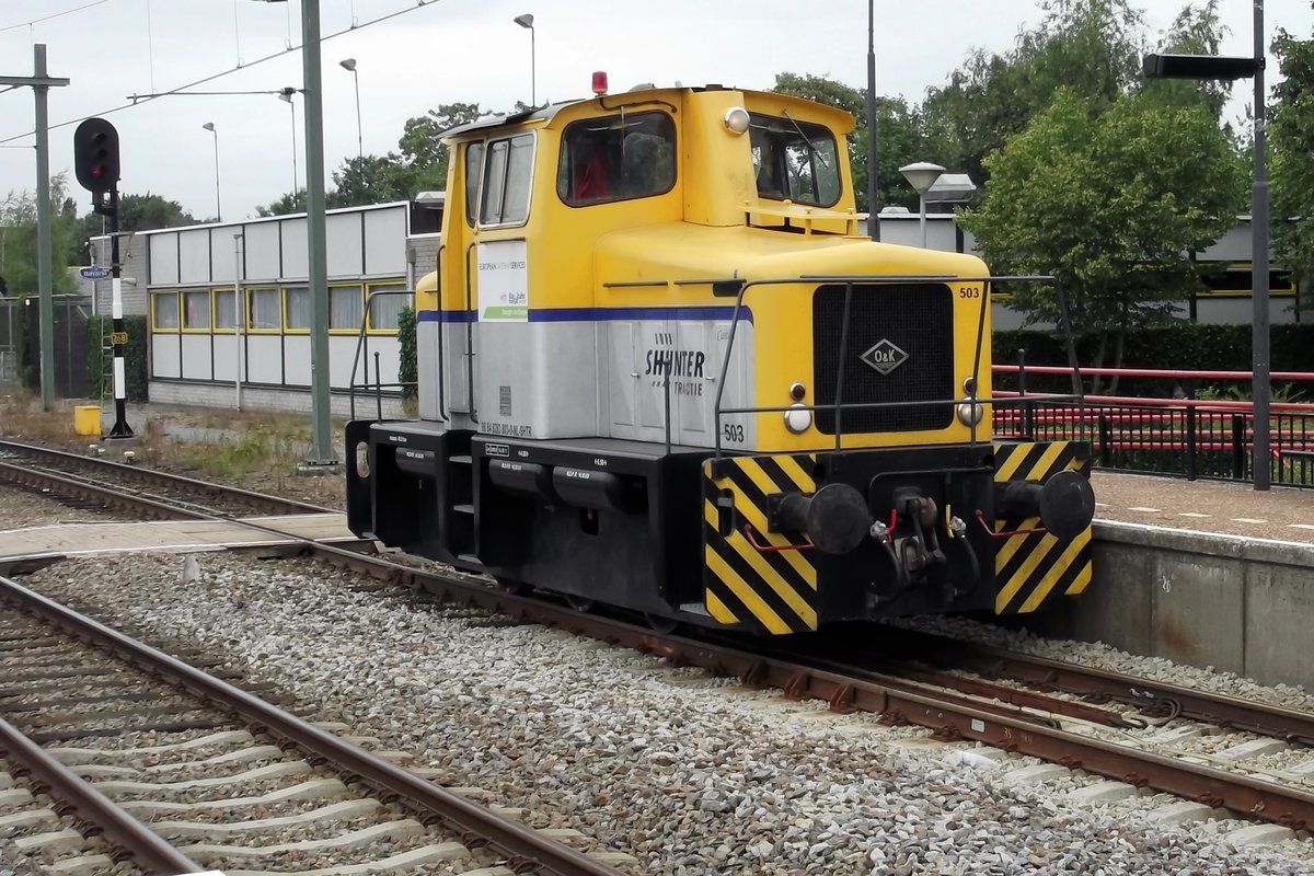 Shunter Tractie 503 stands at Blerick on 16 August 2016.