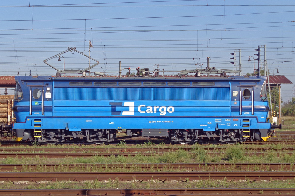 Side view on CD Cargo 230 092 at Sturovo, Slovak border station with Hungary.