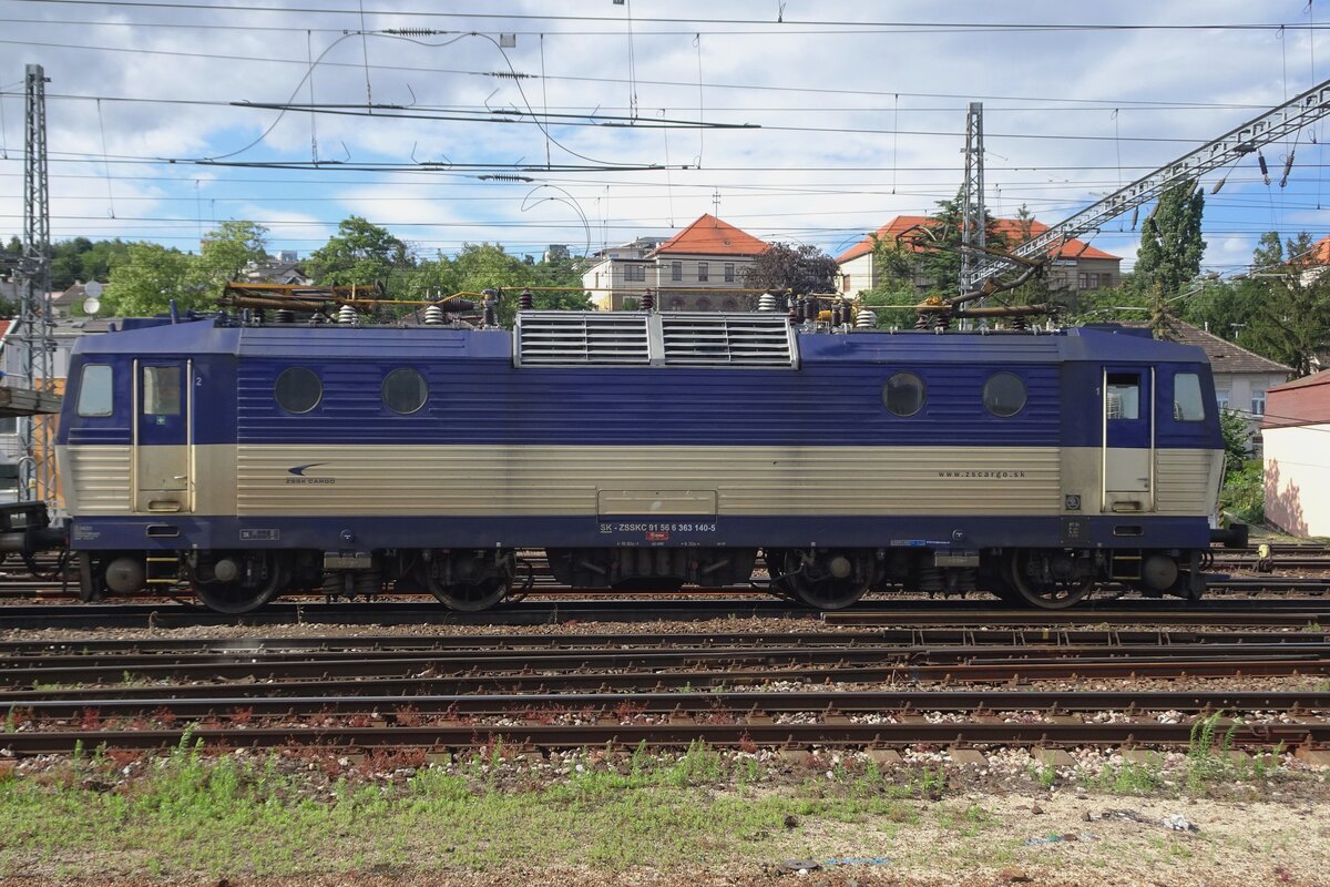 Side view on ZSSK Cargo 363 140 in Bratislava hl.st. on 25 June 2022.